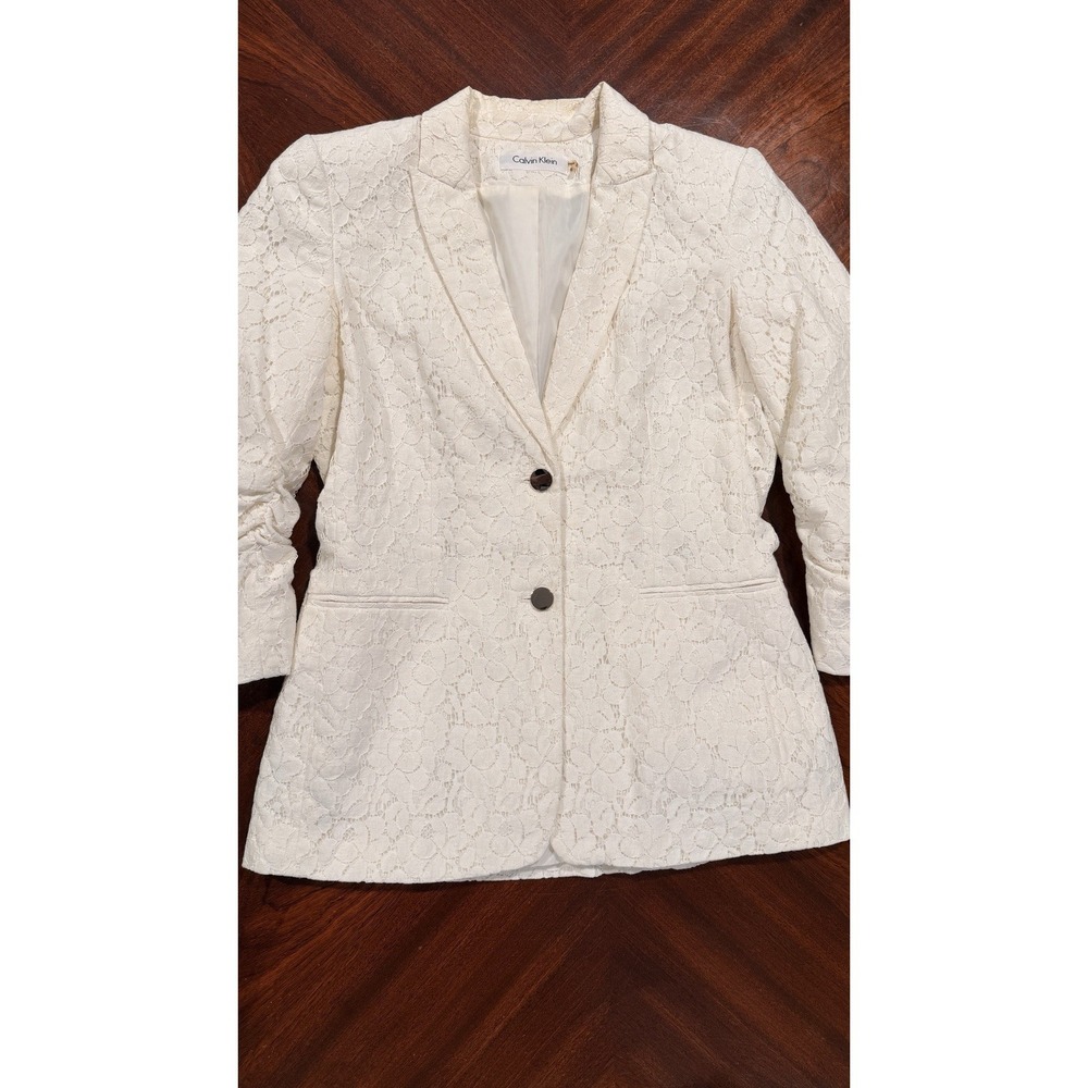 Calvin Klein‎ Lace Blazer Womens 6 Ivory Floral Cottagecore Career Wedding